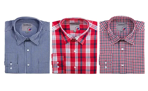"Cotton shirt, long-sleeved, color red/checked, size 45/46 image"