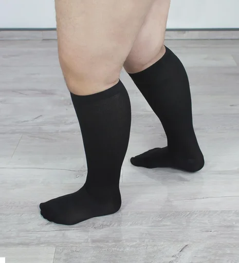 "Travel support stockings for strong calves, black, size 45-47, double pack image"