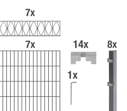 "Double rod mesh fence sets anthracite with decorative element "Elegance", length: 14 m, height: 140 cm image"