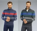 Sweater with zipper, color blue/striped, size M