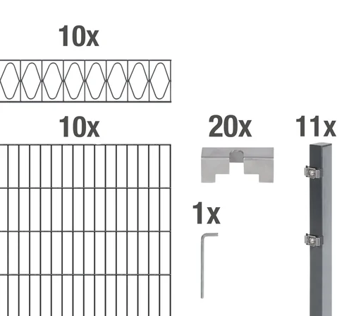 "Double rod mesh fence sets anthracite with decorative element "Elegance", length: 20 m, height: 160 cm image"