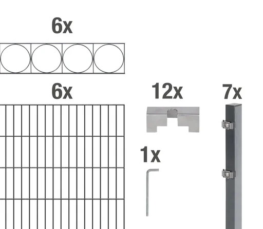 "Double rod mesh fence sets anthracite with decorative element "Oslo", length: 12 m, height: 120 cm image"
