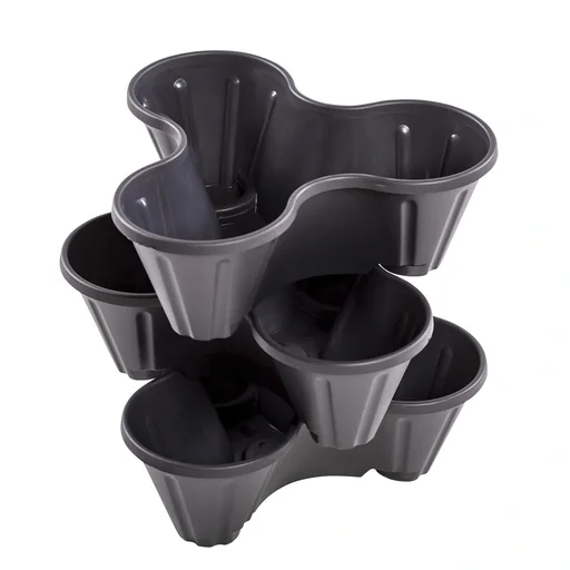 "Plant pots, plant tower, stackable, anthracite, set of 3 image"