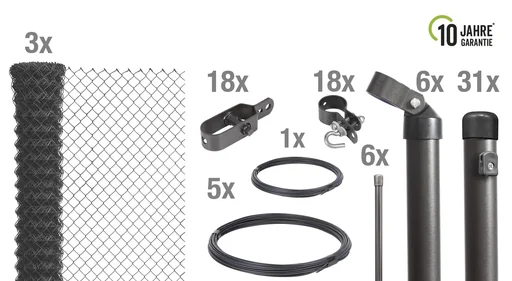 "Chain link fence as a complete fence set, for setting in concrete, anthracite metallic, height 100 cm, length 75 m image"