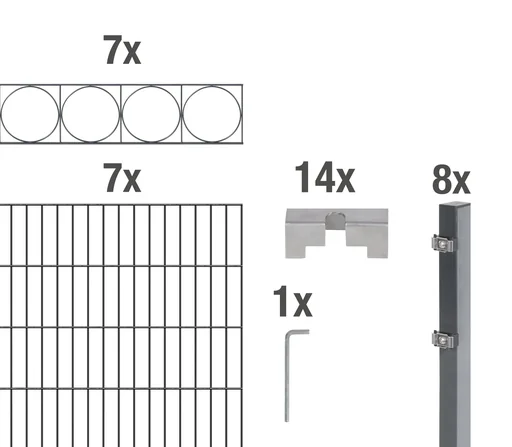 "Double rod mesh fence sets anthracite with decorative element "Oslo", length: 14 m, height: 120 cm image"