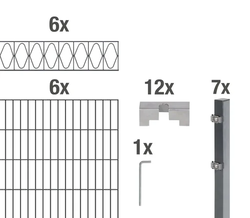 "Double rod mesh fence sets anthracite with decorative element "Elegance", length: 12 m, height: 140 cm image"