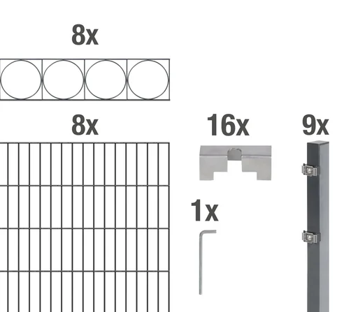 "Double rod mesh fence sets anthracite with decorative element "Oslo", length: 16 m, height: 120 cm image"