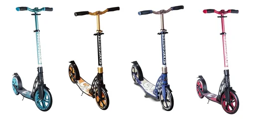 "Aluminum scooter with folding mechanism and stand, 230/215 mm, ABEC 7, height adjustable, red image"