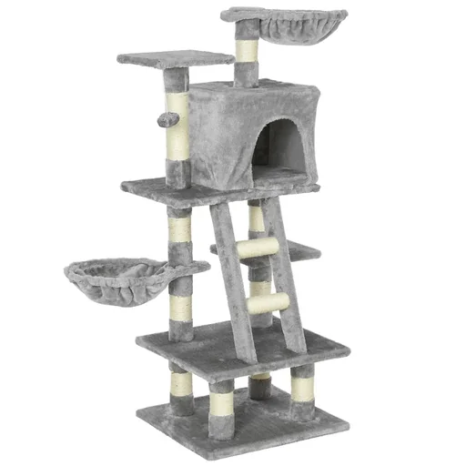 "Scratching post with cat cave hammock multi-level cat tree climbing tree for cats E1 chipboard sisal grey 80 x 55 x 1 image"