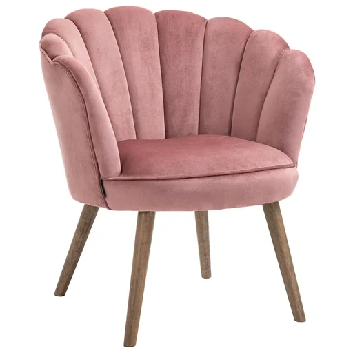 "Dining room chair, kitchen chair, armchair with backrest, living room chair, polyester, rubberwood, pink, 66 x 72 x 79 cm image"