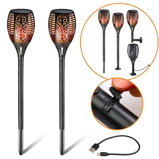 "Garden torch - solar - 2 pieces - with USB connection image"