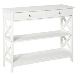 Sidetable bijzettafel met lade en 2 etages opbergvakken, wit 100 