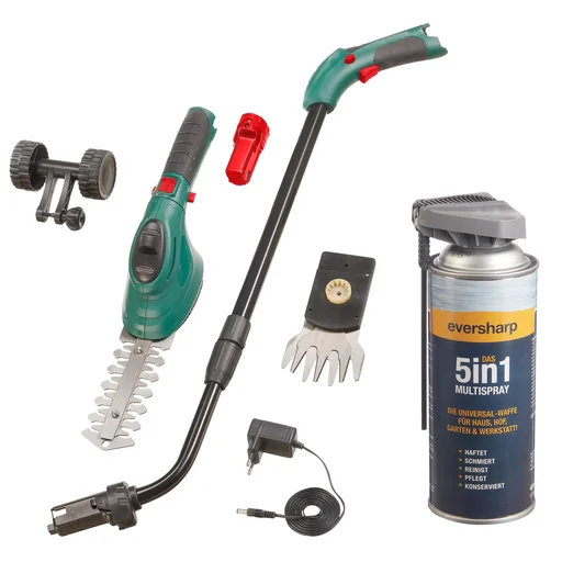 "2 in 1 LI-ION grass and hedge trimmer, 3.6 Volt + chainsaw cleaner 400 ml image"