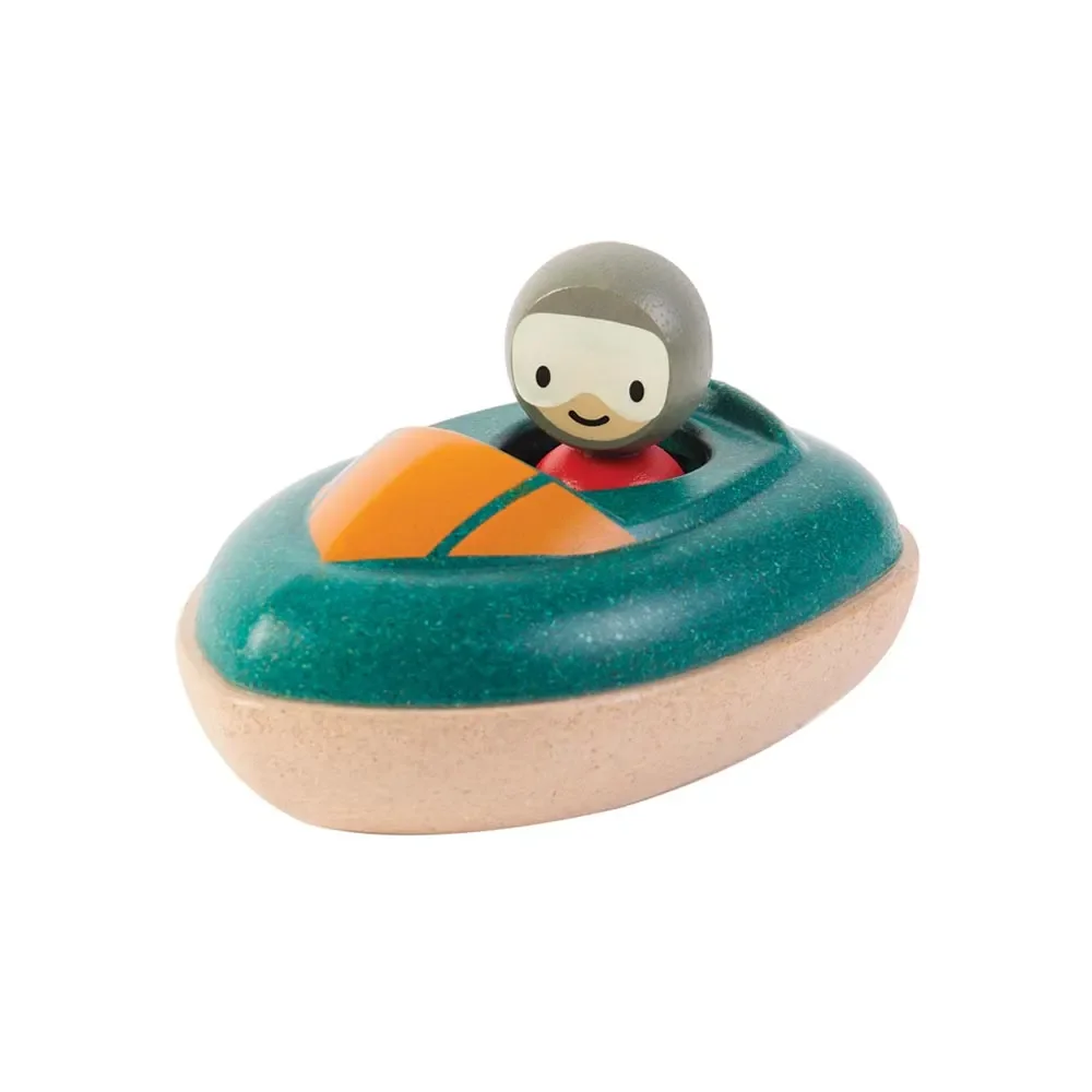 "Plan Toys badkuip speedboot hout groen image"
