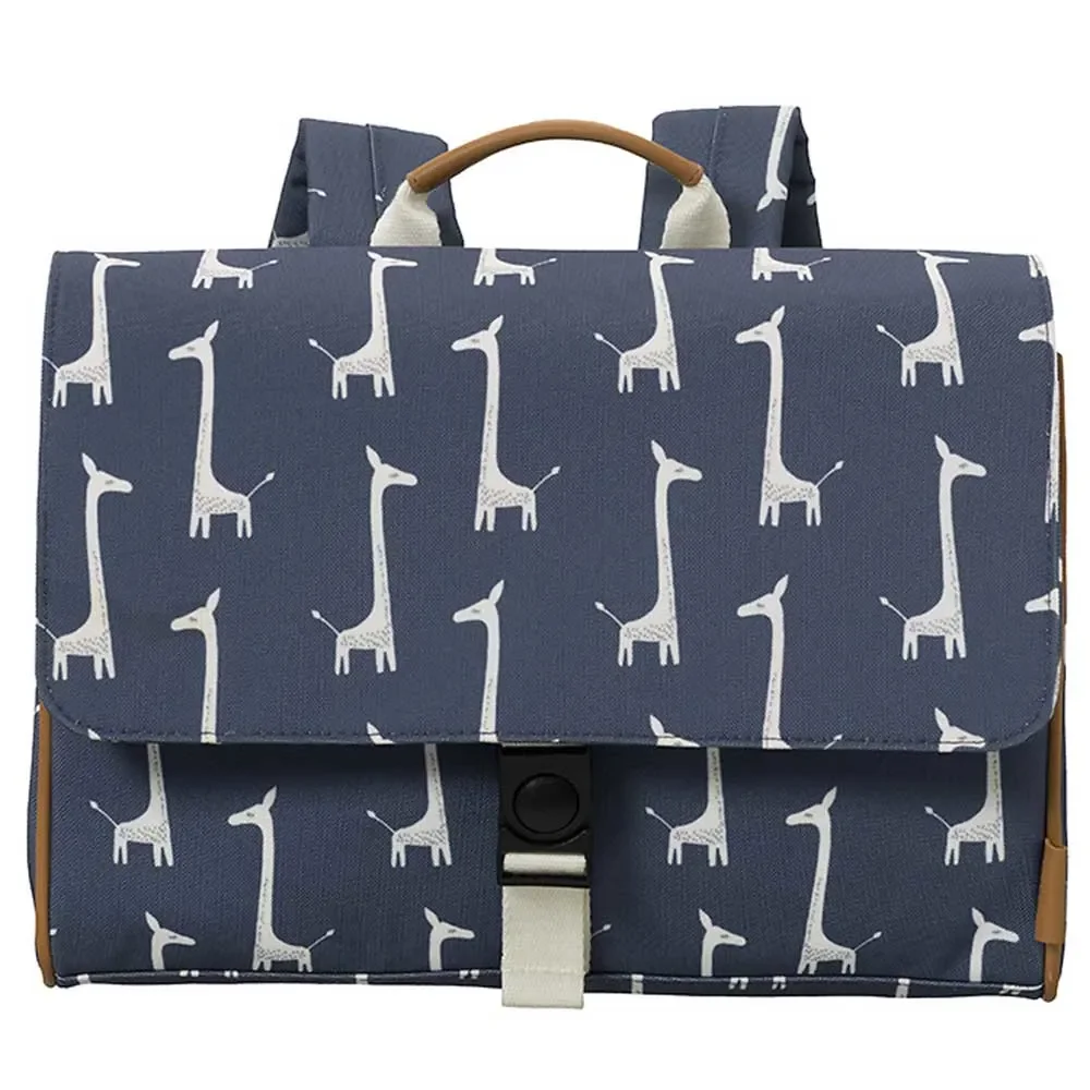 "Fresk schooltas giraffe blauw image"