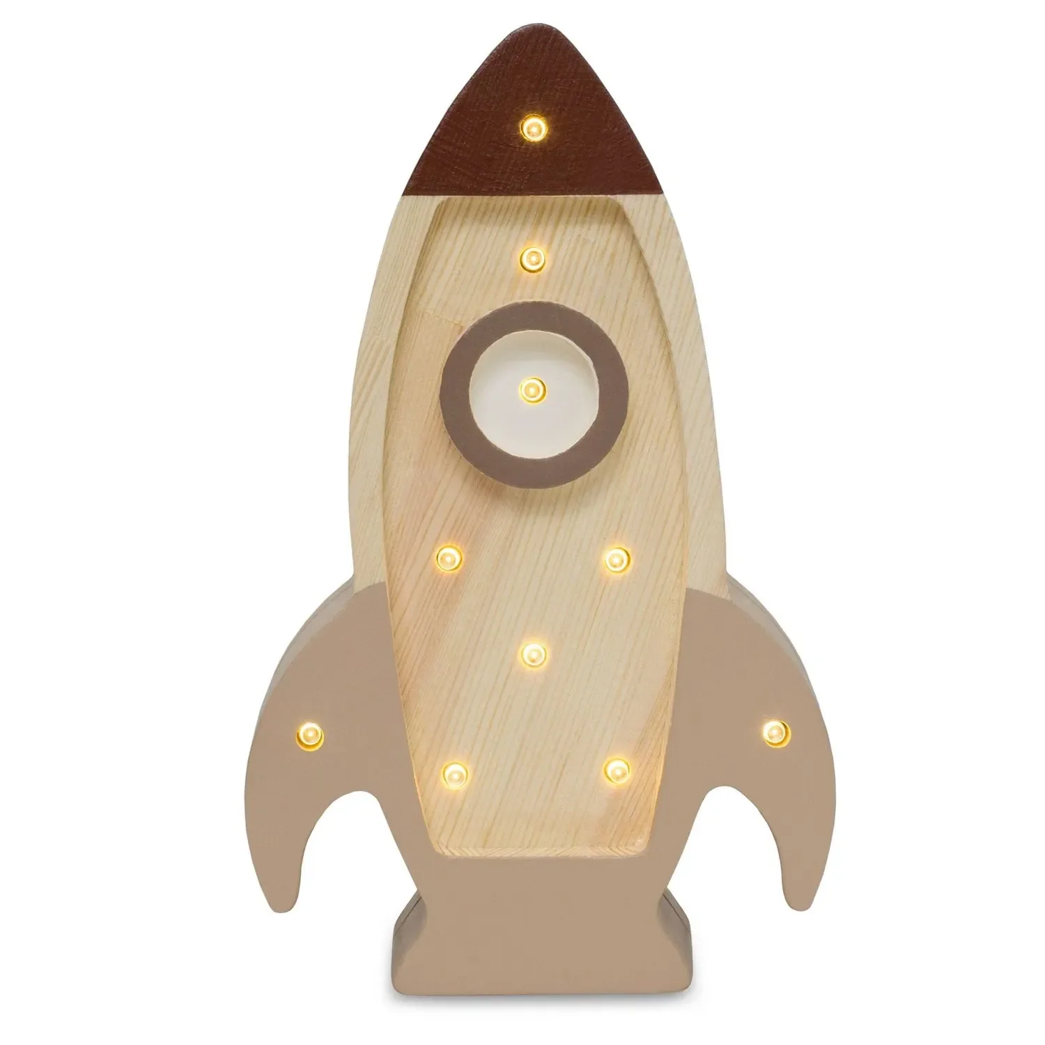 Little Lights Kinder nachtlampje, Mini raket schip – 100% grenen hout naturel, kleur: Cappuccino