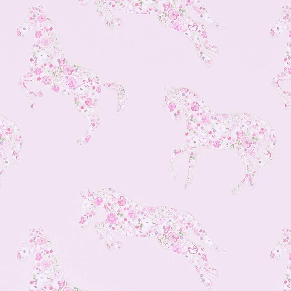 "Little Sanderson Abracazoo behang bloemen paarden roze image"