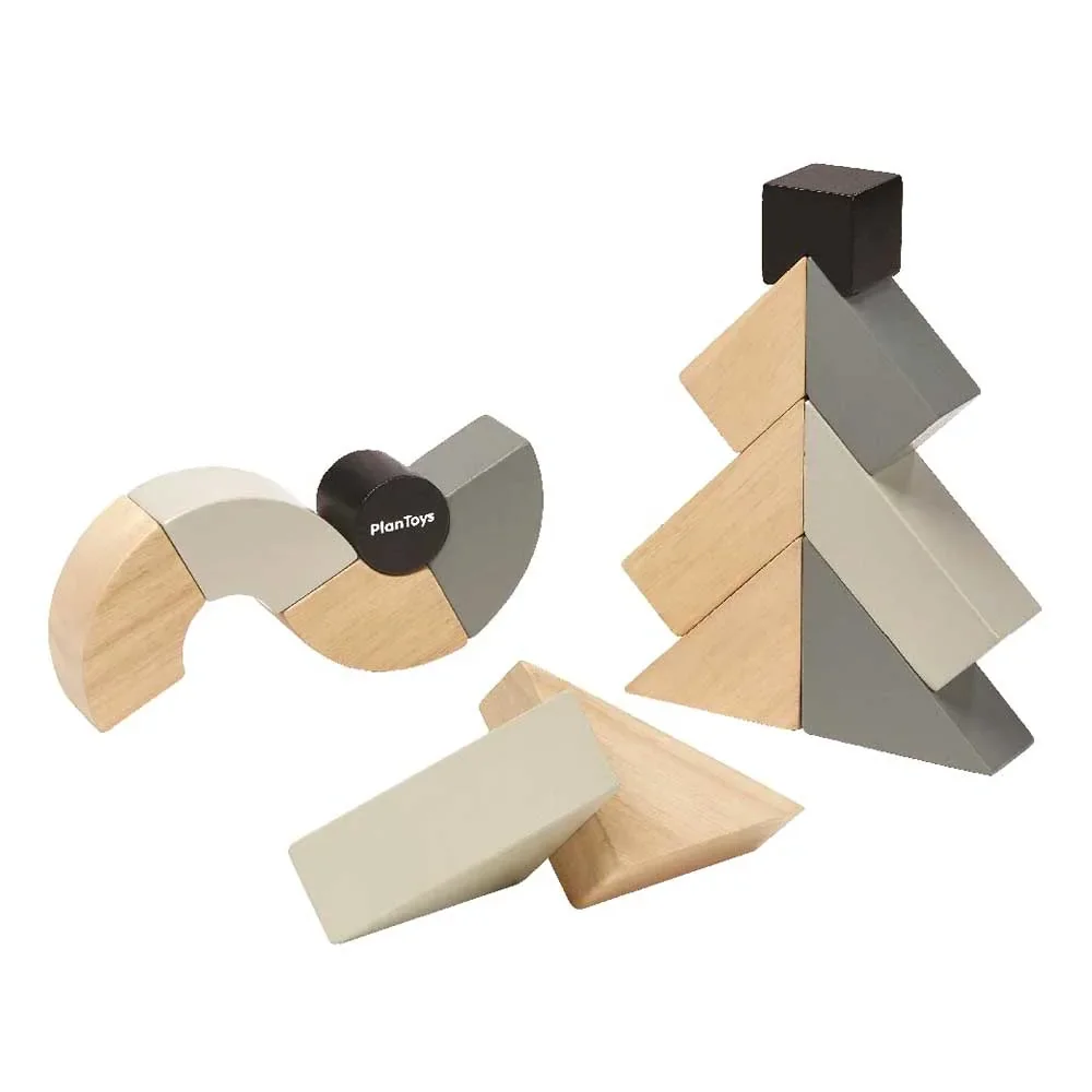 "Plan Toys roterende houten blokken grijs zwart hout image"