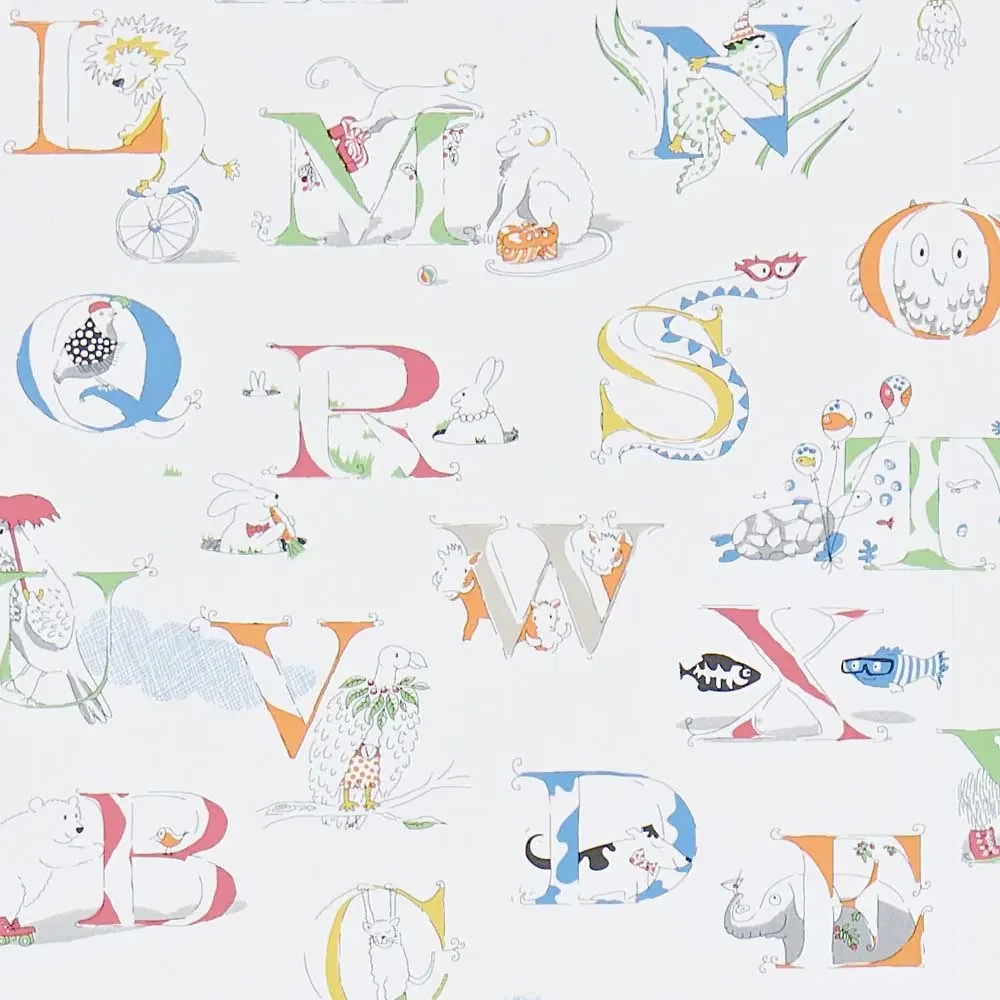 Little Sanderson Abracazoo motief stof alfabet geborduurd crème Rainbow