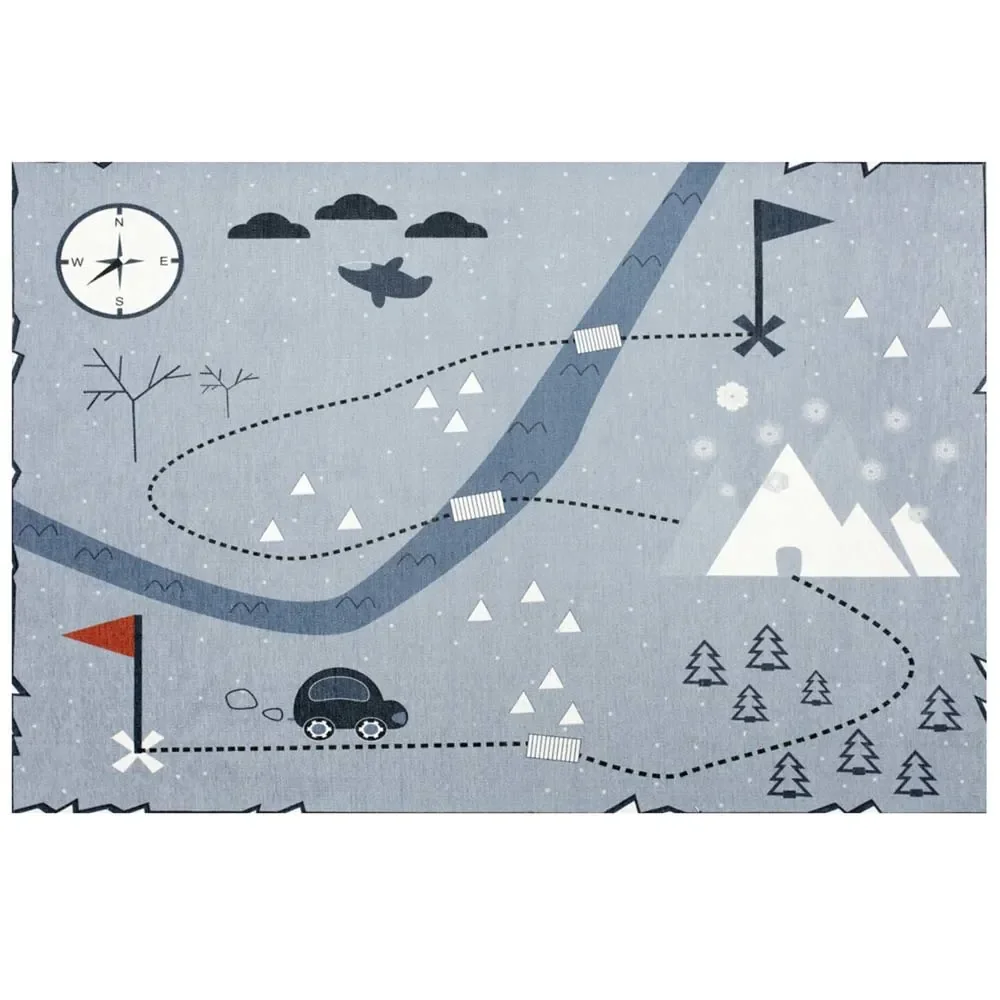 "Livone kindertapijt afwasbaar schatkaart blauw, Tapijtmaat: 140 x 190 cm image"