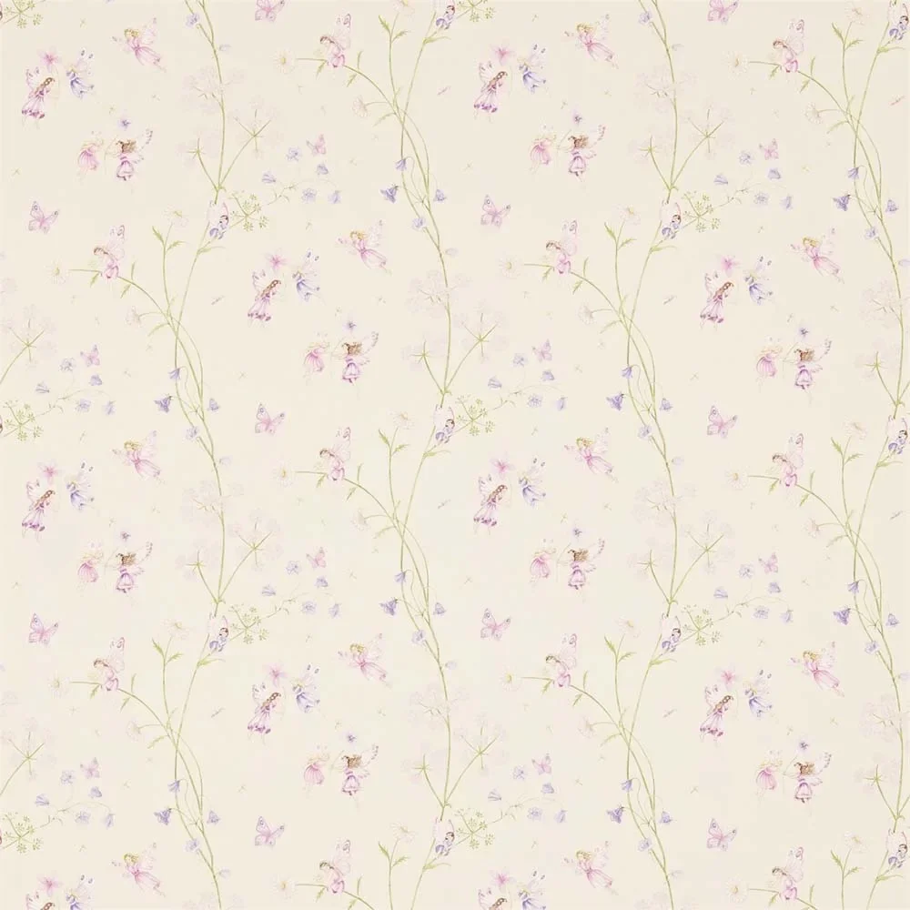 "Little Sanderson Abracazoo motief stof feeën tuin crème paars roze image"