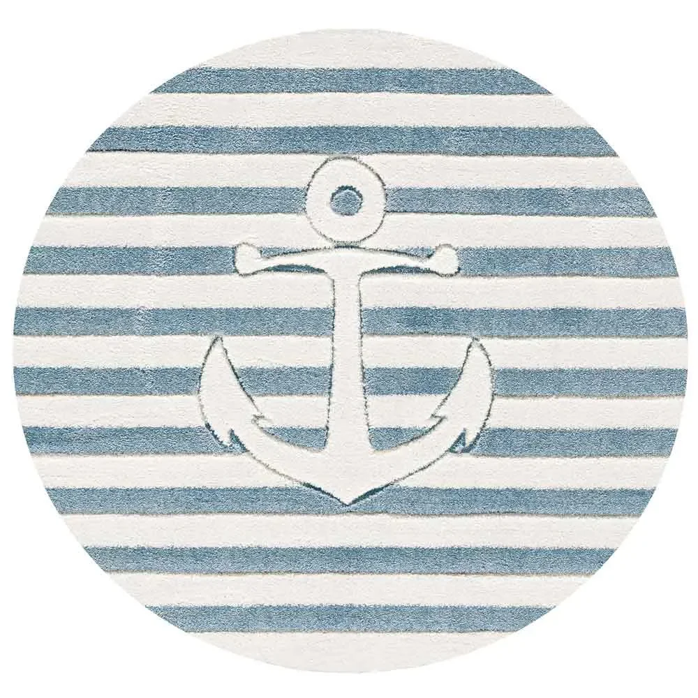 Livone kindertapijt rond anker blauw wit
