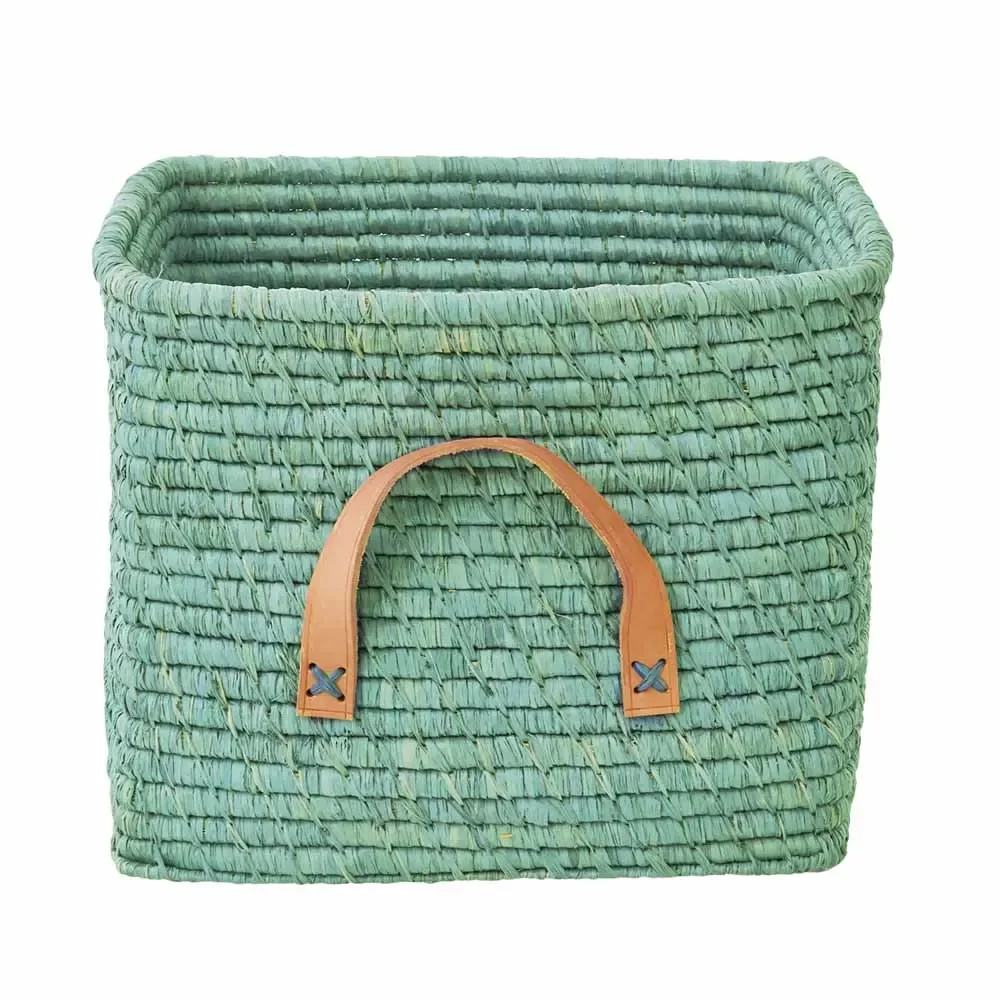 "Rijst raffia mand leren hengsels mint 30 x 30 image"