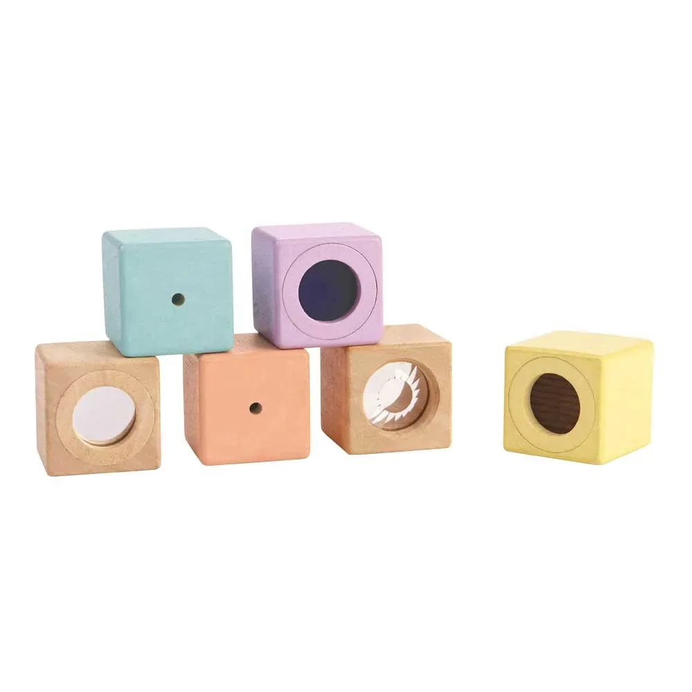 "Plan Toys sensorische blokken hout pastel image"