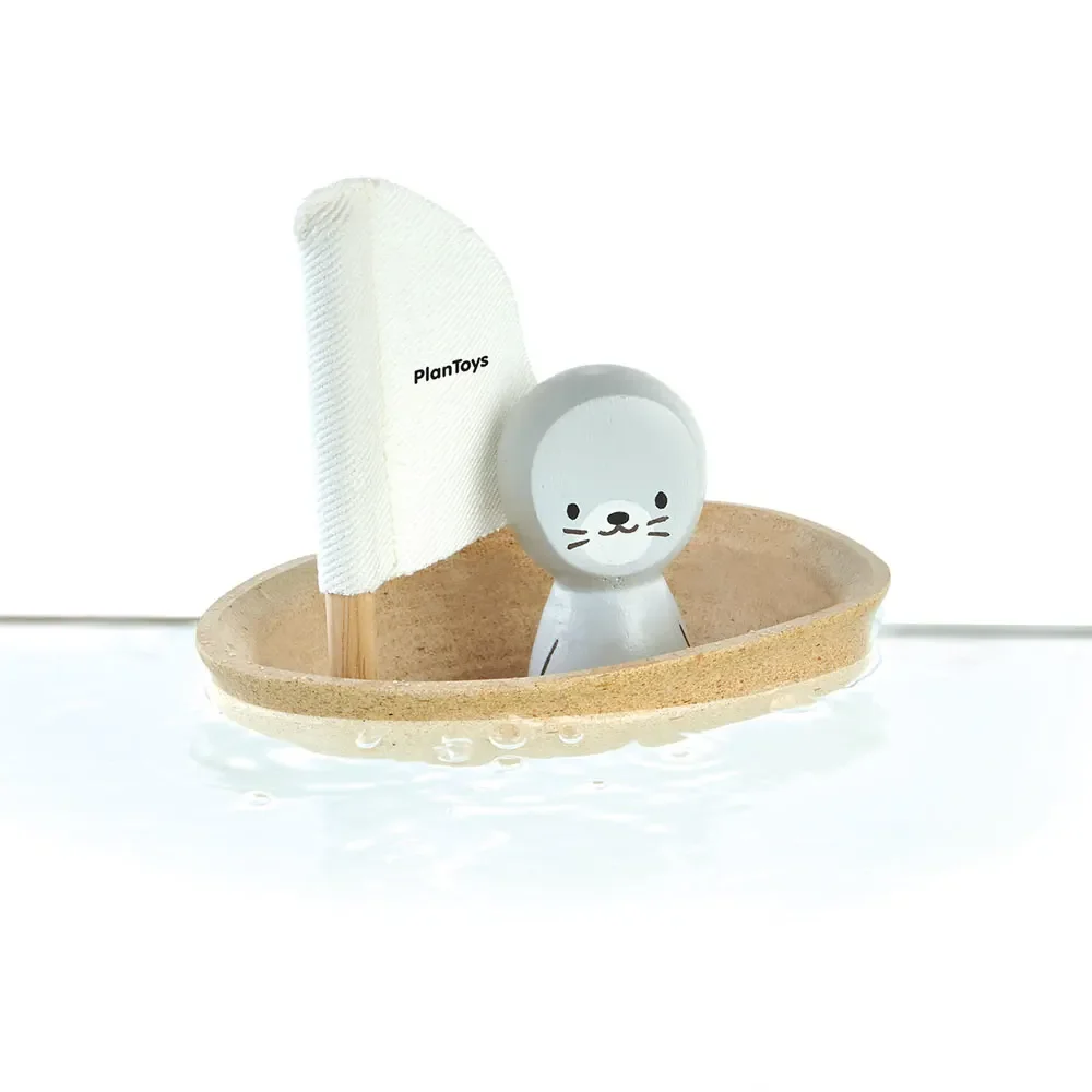 "Plan Toys badkuip boot naturel zeehond image"