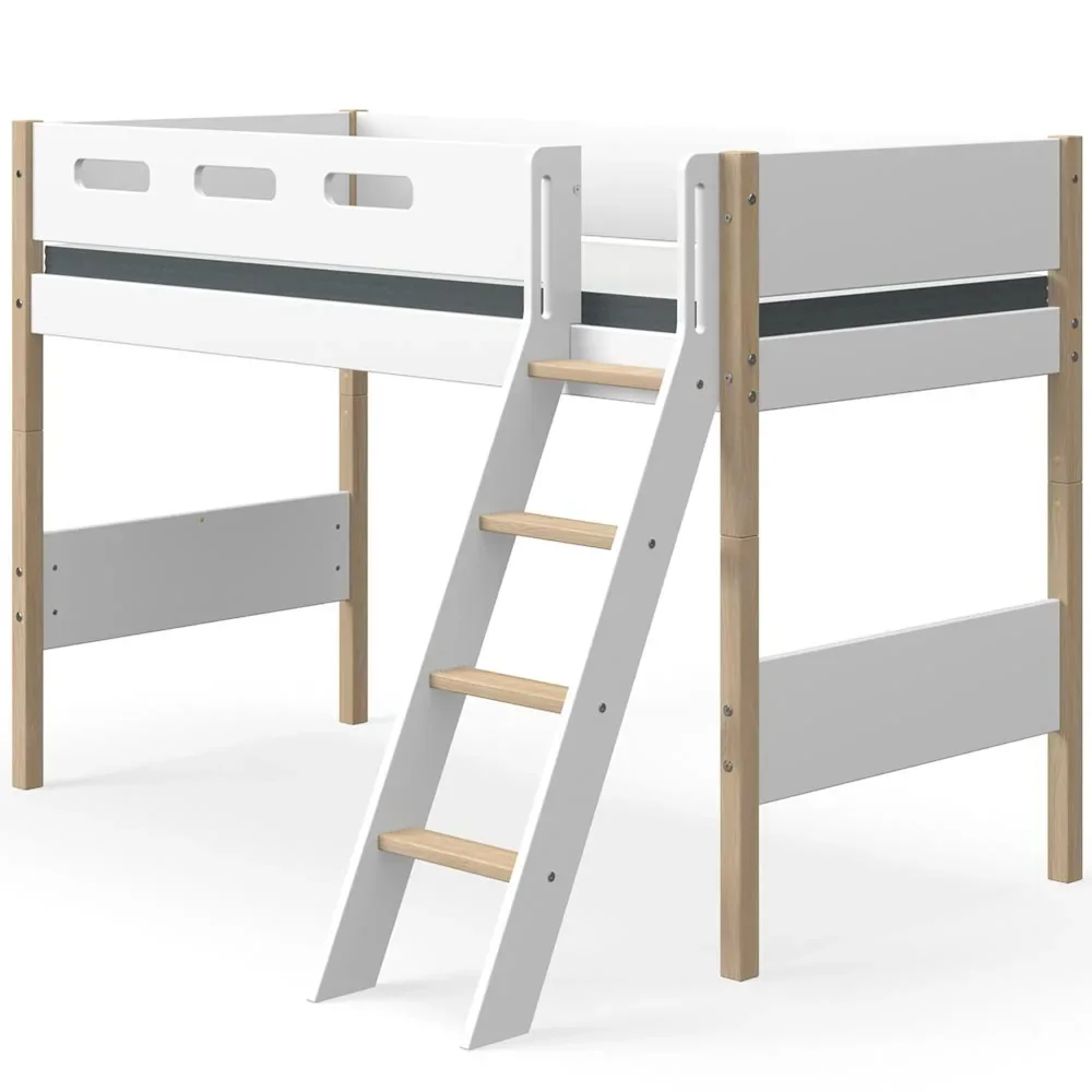 "Flexa Nor middelhoog bed ladder schuin wit/eik image"