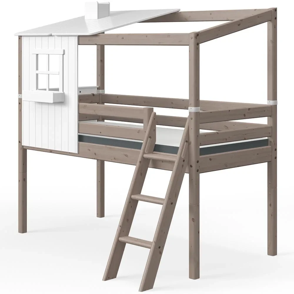 Flexa halfhoog bedhuisje met half dak wit bruin