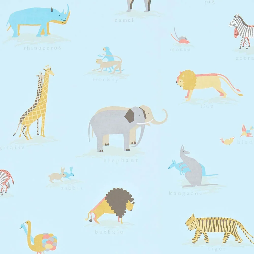Little Sanderson Abracazoo behang safari dieren lichtblauw