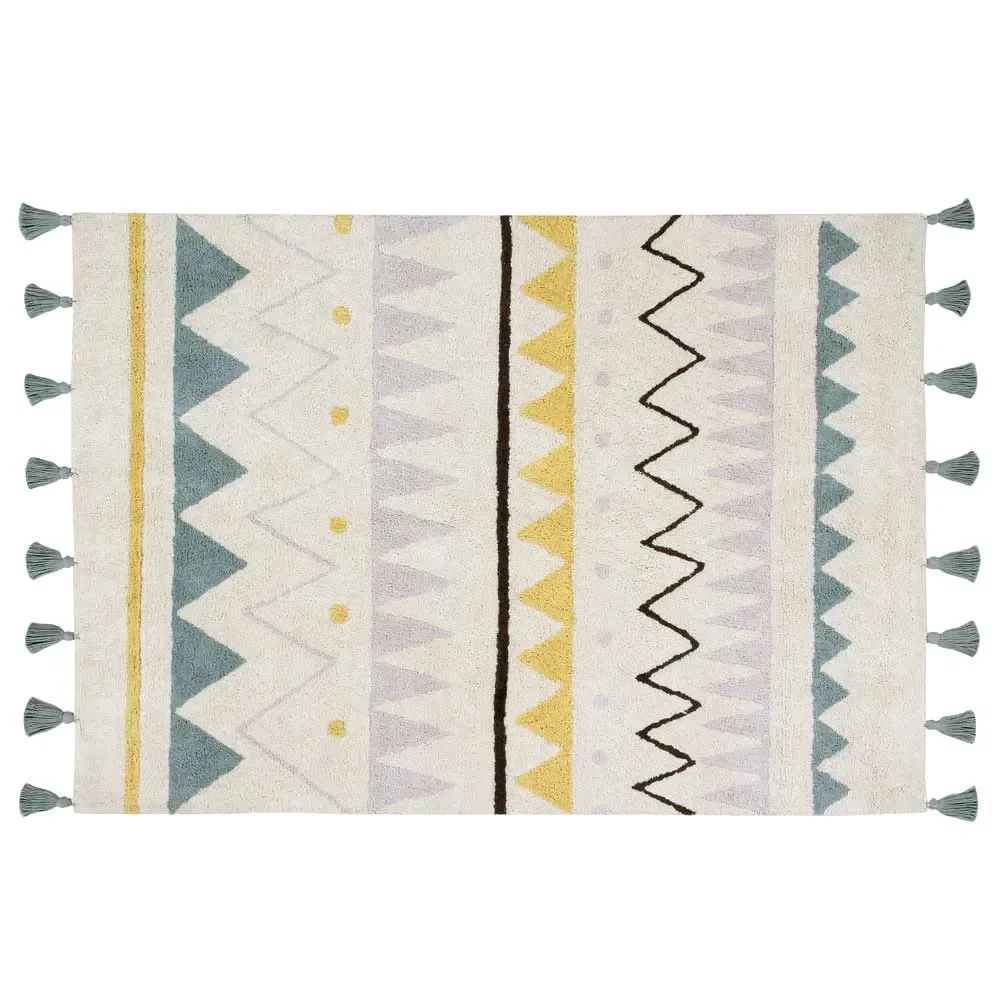 "Lorena Canals Tapijt Aztec Patroon naturel rook blauw, Maat: 140 x 200 cm image"