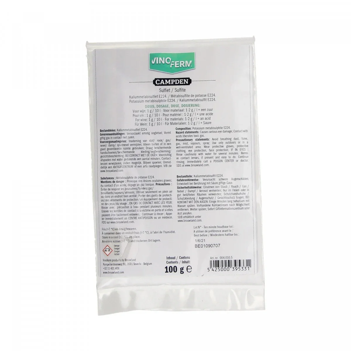 "Kaliummetabisulfiet, Kaliumpyrosulfiet - Vinoferm campden 100g image"