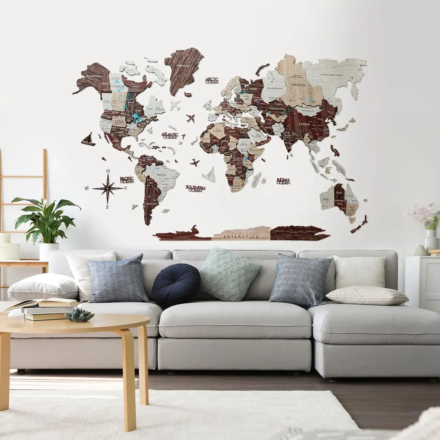 "Wereldkaart hout, wereldkaart, wereldkaart wanddecoratie 3D - Enjoy The Wood, Cappuccino Prime, Wereldkaartmaat: L image"
