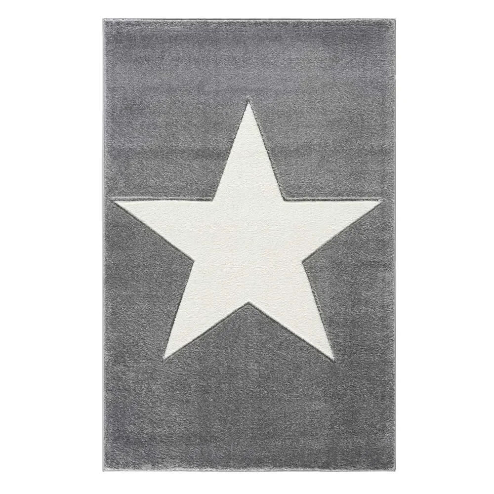 Livone kindertapijt ster wit op grijs, Tapijtmaat: 120 x 180 cm