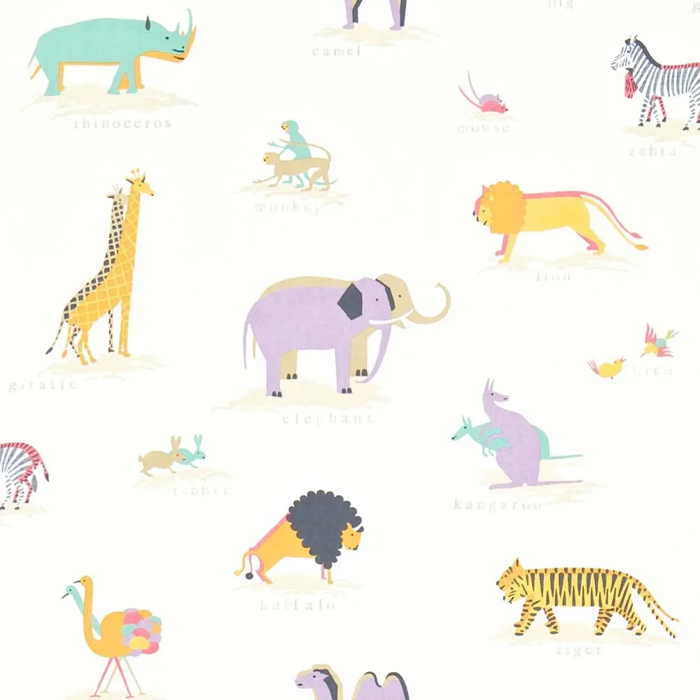 "Little Sanderson Abracazoo behang safari dieren aqua paars oranje image"
