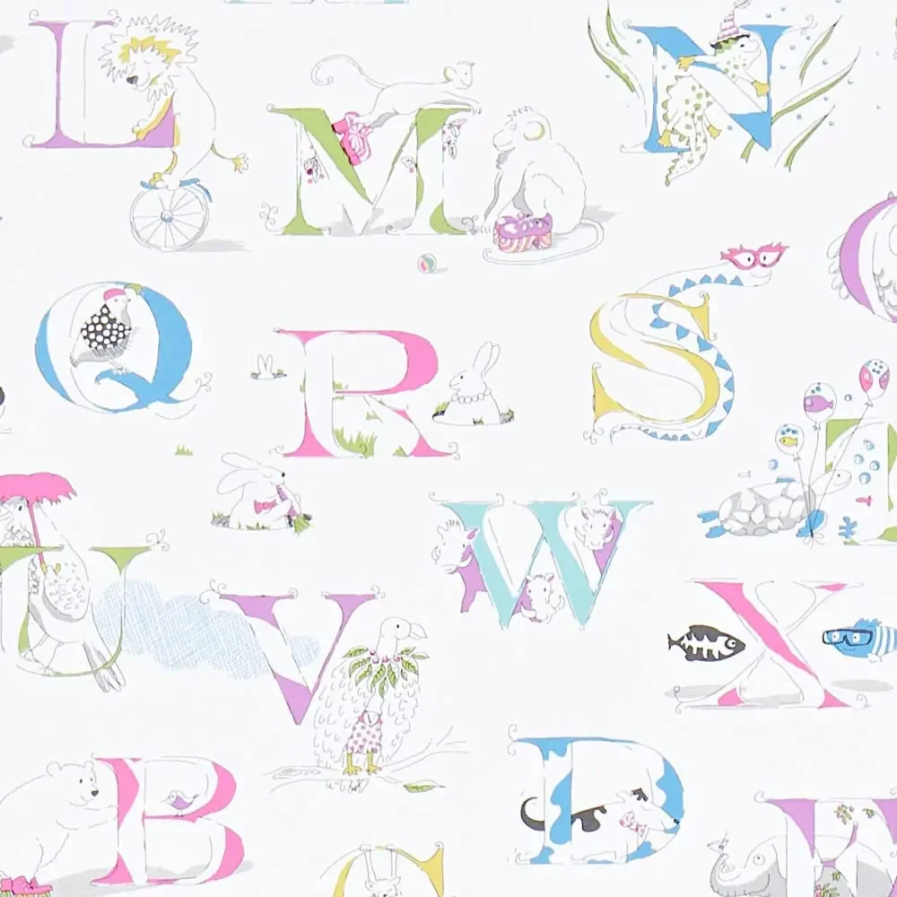 "Little Sanderson Abracazoo motief stof Alphabet crème aqua groen blauw image"