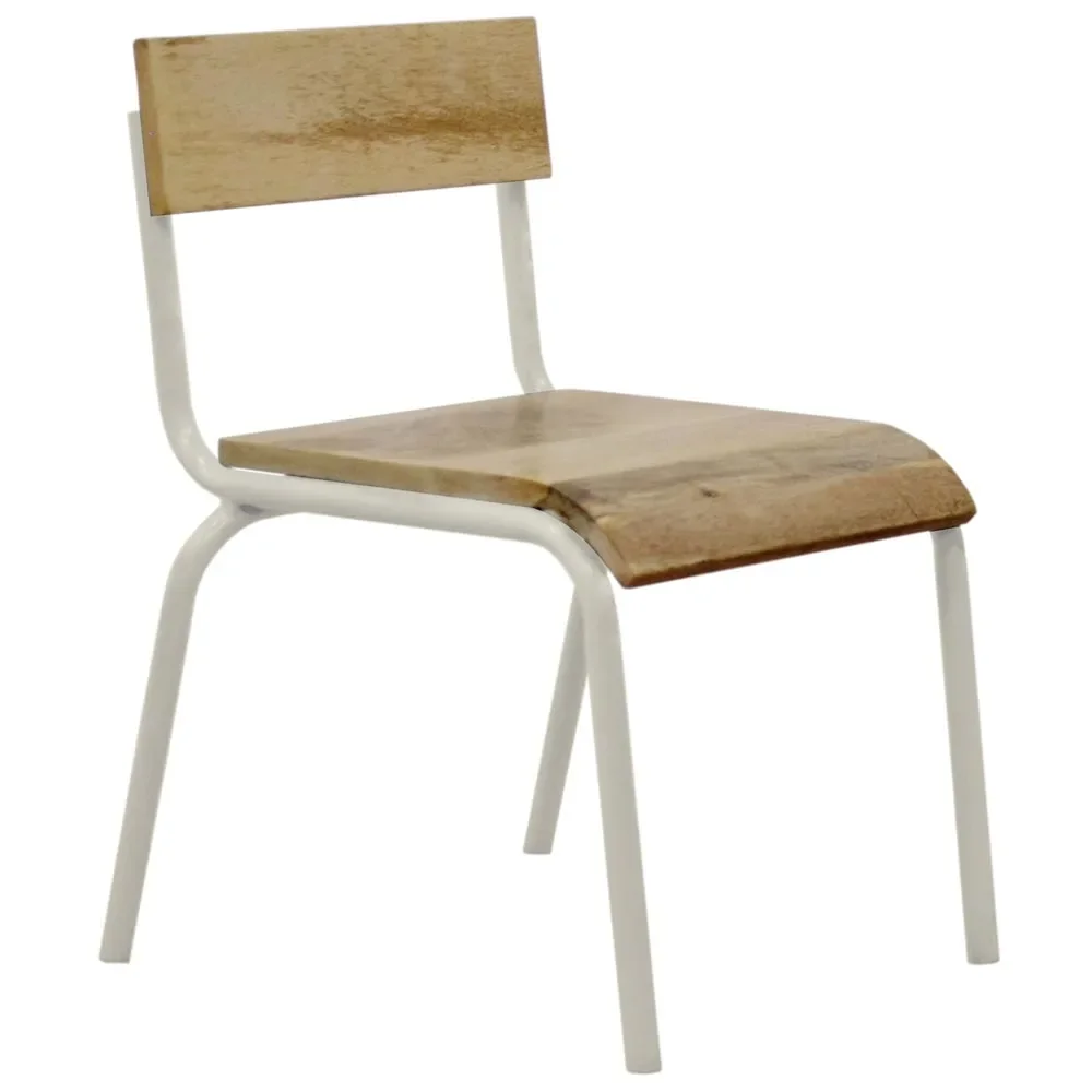 Set van 2 Kinderstoelen Kidsdepot Metaal en Natuurlijk Hout Wit 35x36x56 cm
