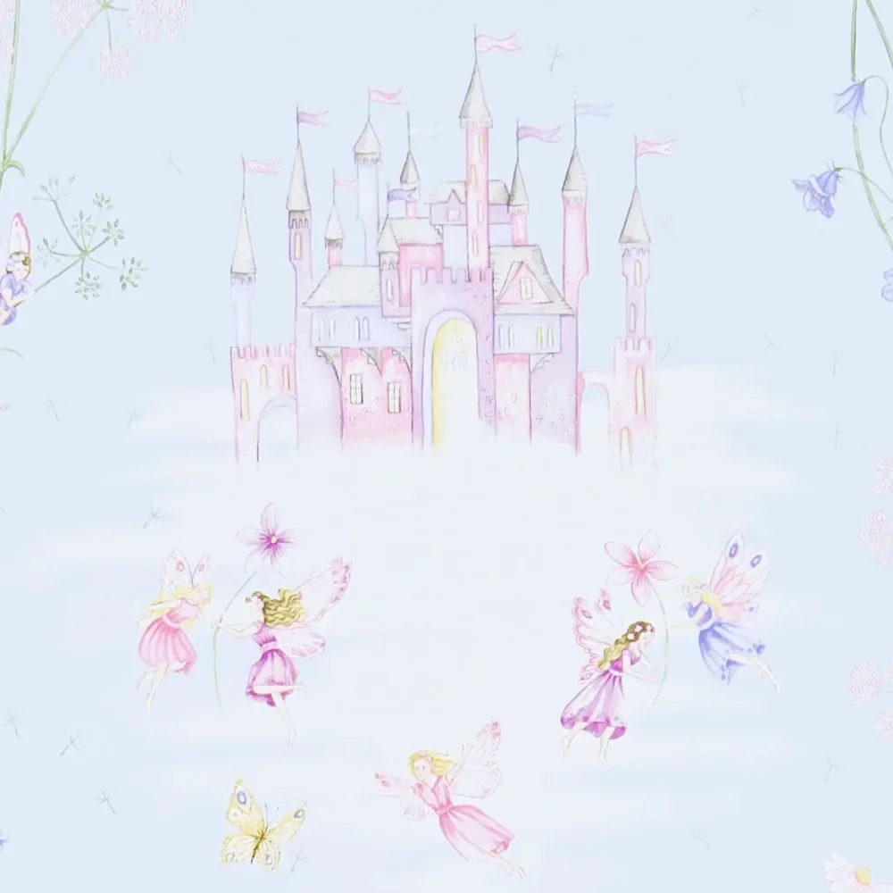 "Little Sanderson Abracazoo behang sprookjeskasteel lichtblauw paars roze image"