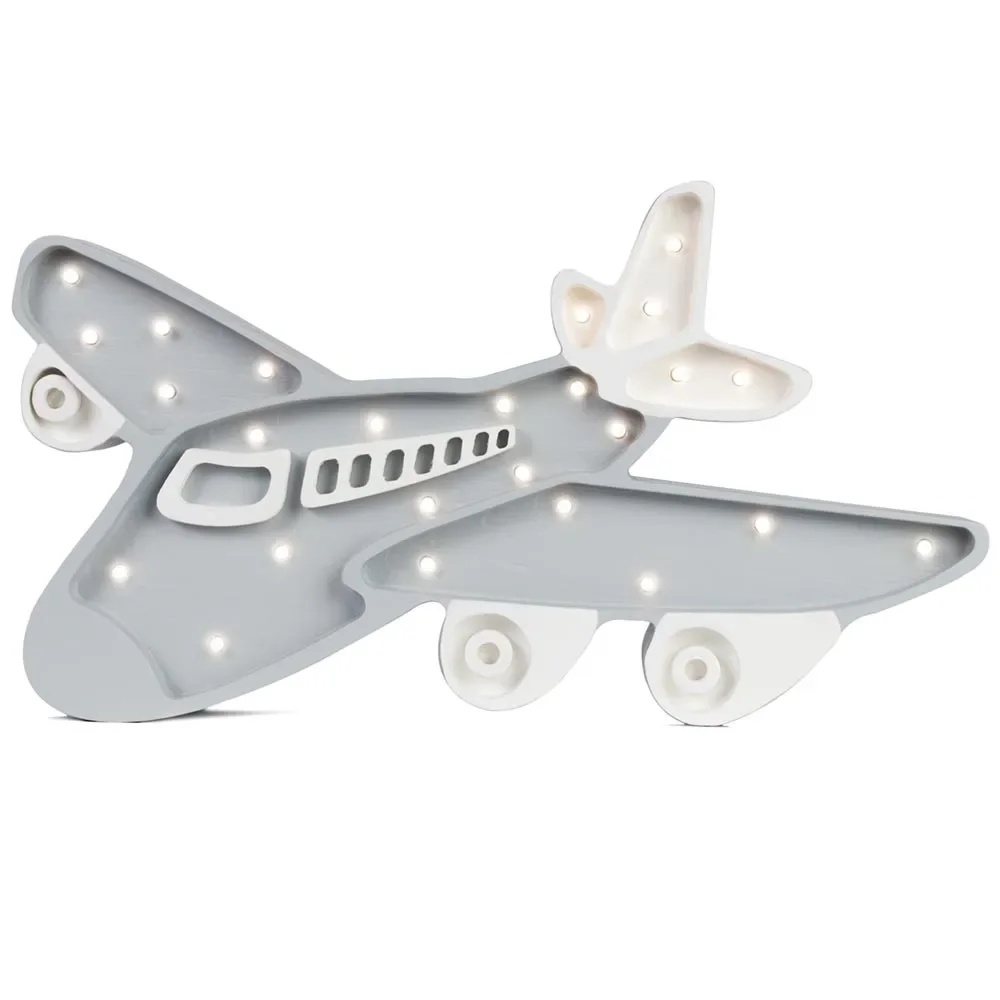 little lights Led deco kinderlamp vliegtuig grijs