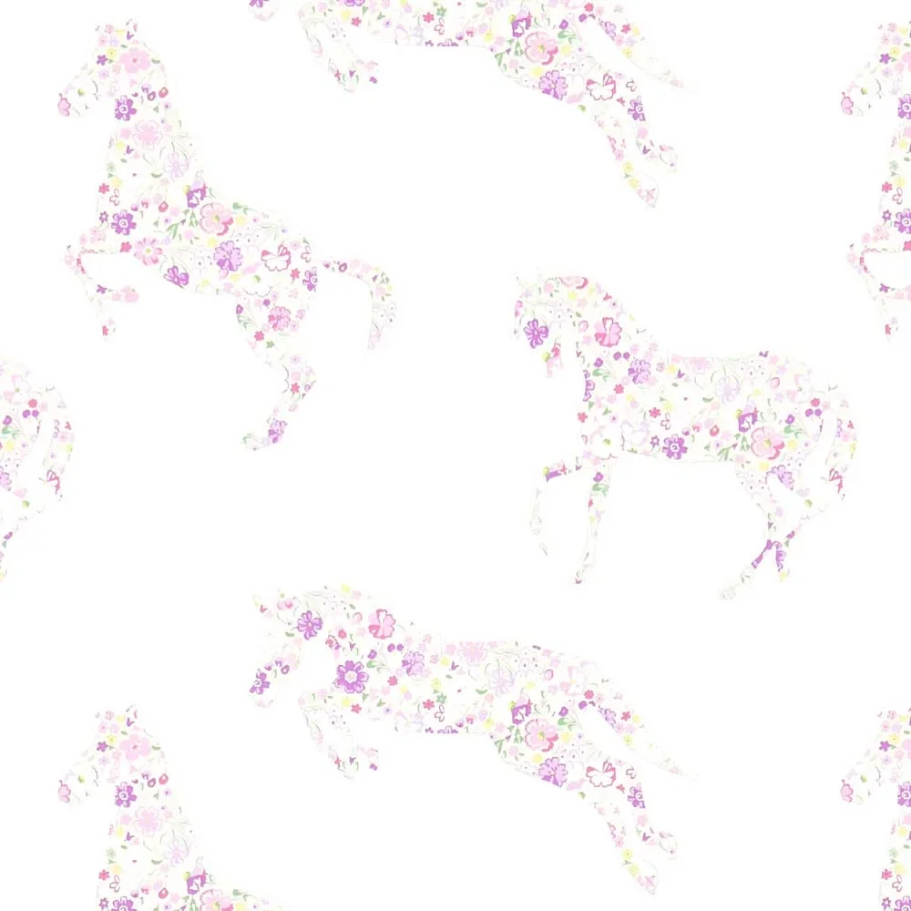 "Little Sanderson Abracazoo behang bloemen paarden crème lavendel image"