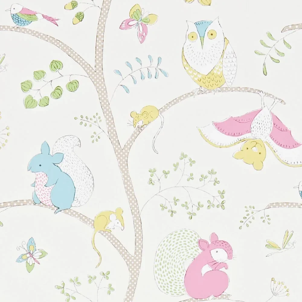 Little Sanderson Abracazoo behang boom dieren roze blauw