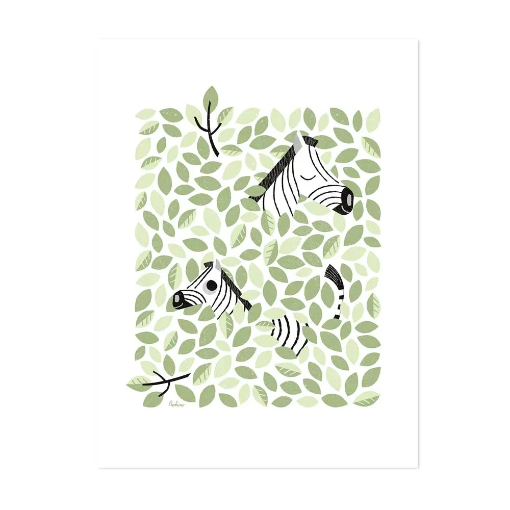 Lilipinso Poster Verstoppertje Zebra's in het blad onrustig groen