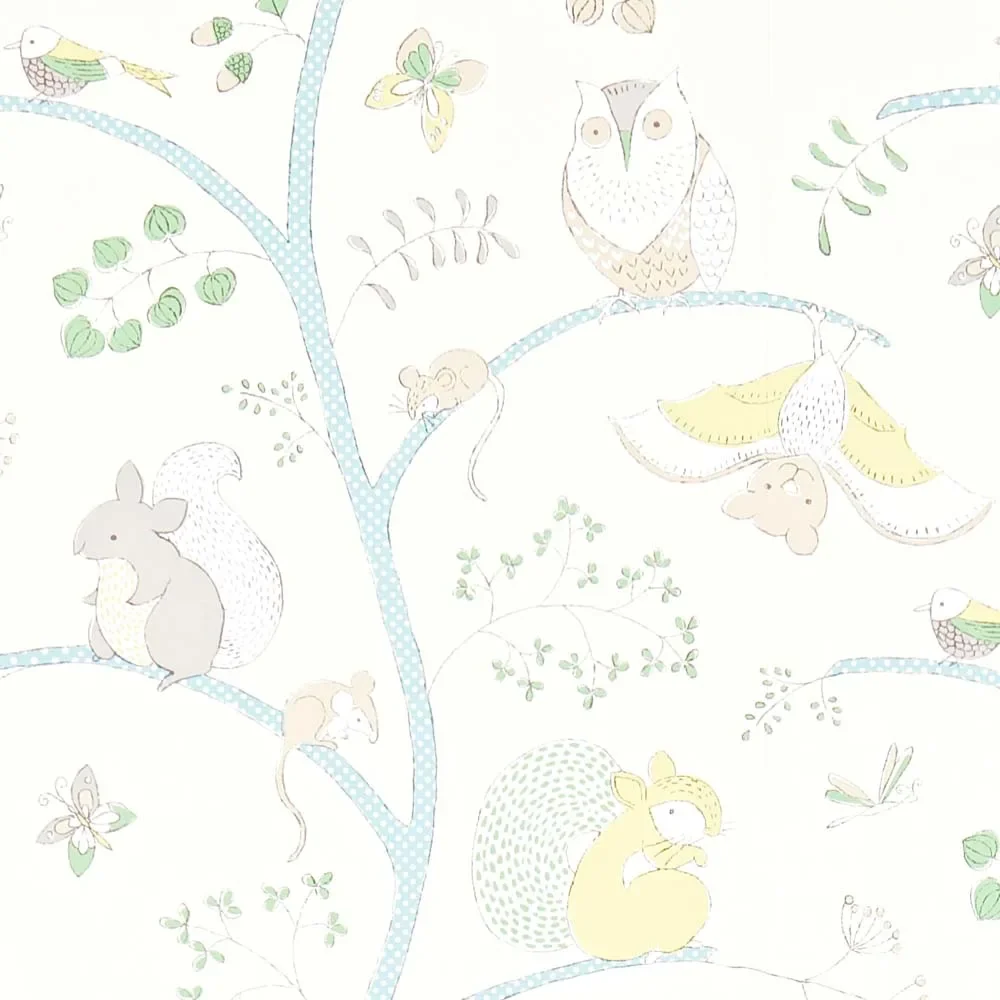 "Little Sanderson Abracazoo behang boom dieren lichtblauw crème image"