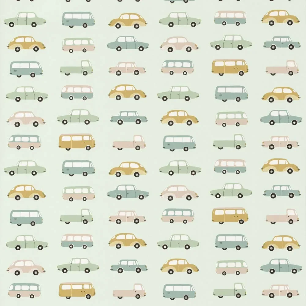 "Casadeco kinderbehang Happy Dreams auto's mint geel image"