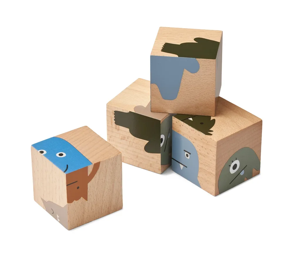 Liewood Puzzel, Houten puzzel, Houten blokjes - Aage, Kleur: Monster / Nature
