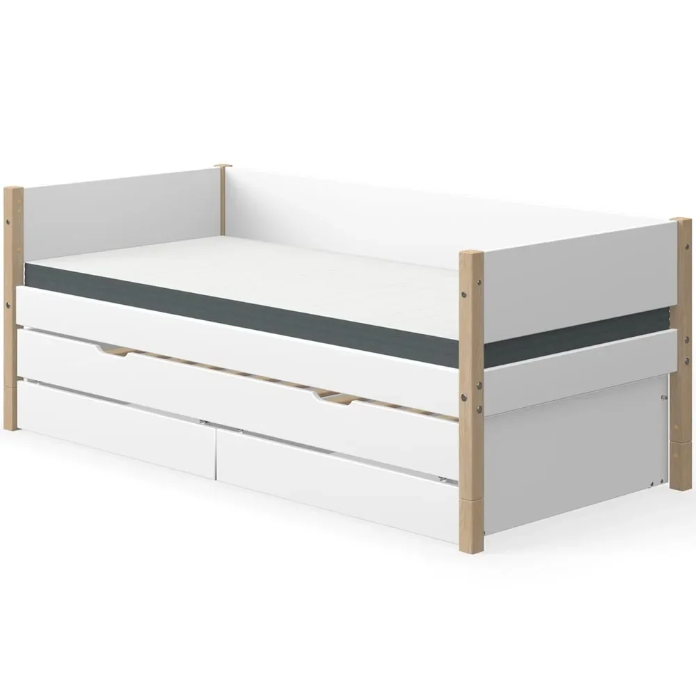 Flexa Nor slaapbank incl. logeerbed & lades wit / eiken