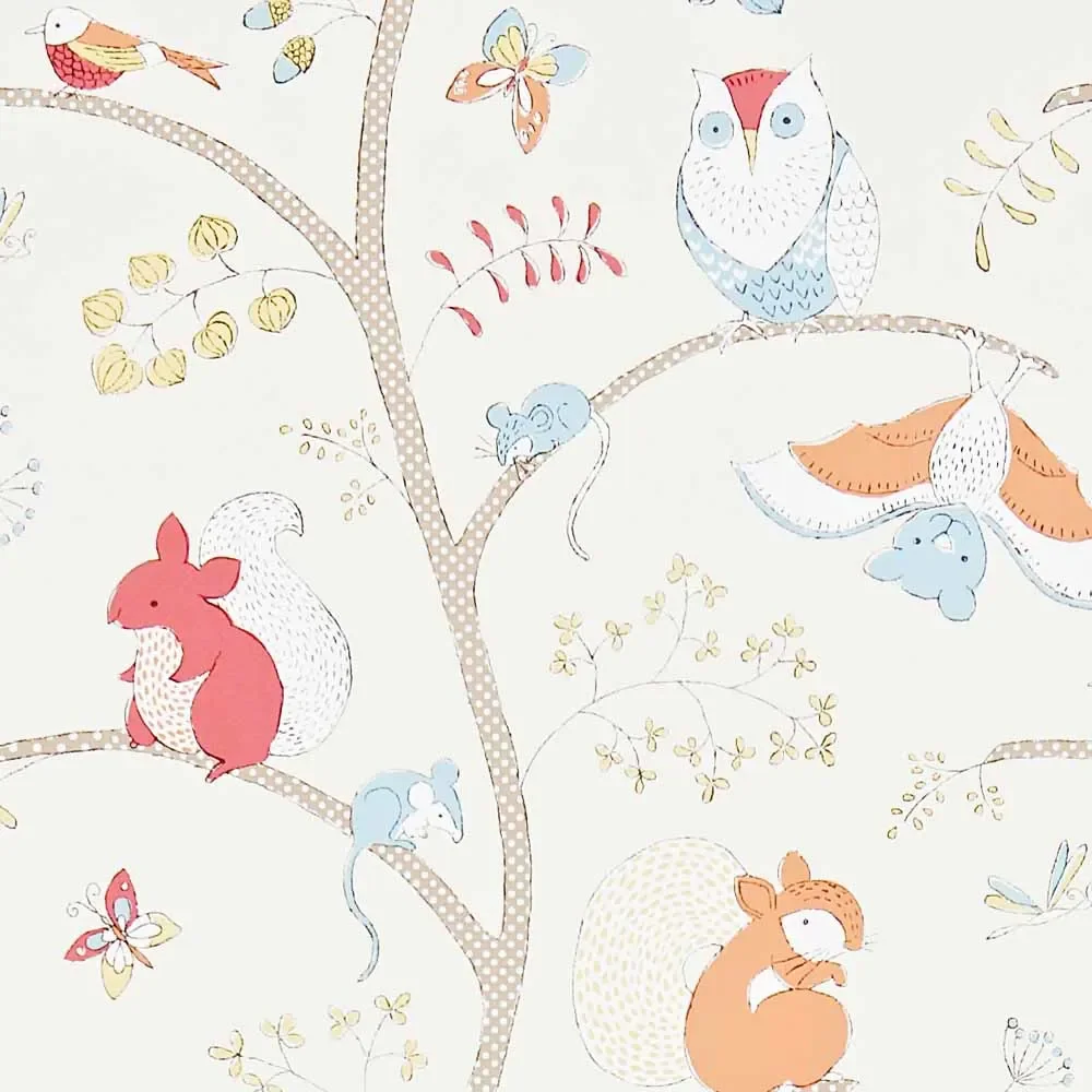 "Sanderson Abracazoo behangpapier boom dieren rood gember image"