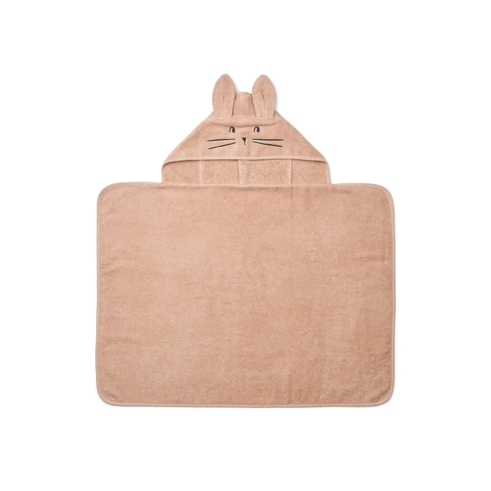 "Liewood baby handdoek met capuchon, babyhanddoek Vilas Hase – ultra-zacht, absorberend, met dierenoren, perfect na het baden, Kleur: Bleek Toscane image"